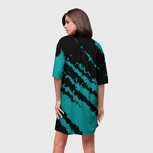 Женская длинная футболка The color is black and light blue / 3D-принт – фото 4