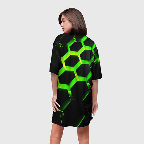 Женская длинная футболка Neon Honeycombs 2 / 3D-принт – фото 4