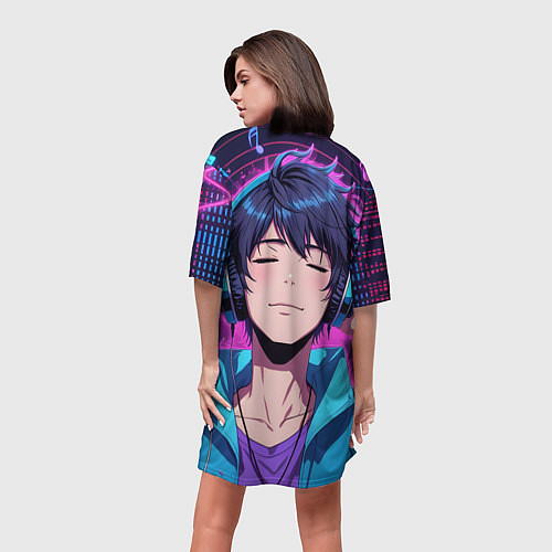 Женская длинная футболка Любитель музыки / 3D-принт – фото 4