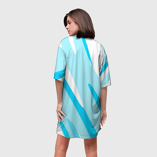 Женская длинная футболка Белый с голубым абстракция / 3D-принт – фото 4