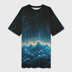 Футболка женская длинная Облака и черное небо текстура, цвет: 3D-принт