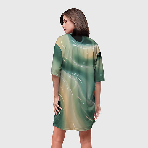 Женская длинная футболка Лазурная слизь на черном текстура / 3D-принт – фото 4