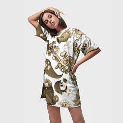 Футболка женская длинная Растения против зомби в бежевых тонах, цвет: 3D-принт — фото 2