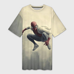 Женская длинная футболка Человек паук в прыжке