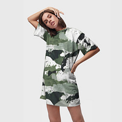 Футболка женская длинная Зеленый фактурный камуфляж, цвет: 3D-принт — фото 2