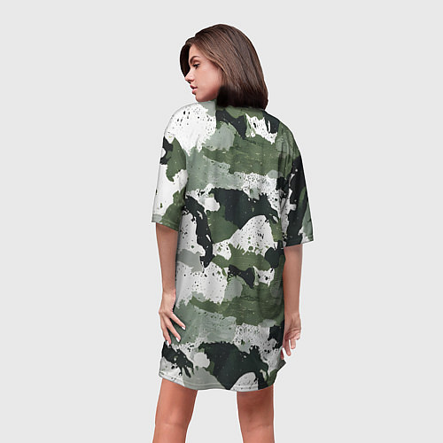 Женская длинная футболка Зеленый фактурный камуфляж / 3D-принт – фото 4