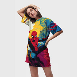 Футболка женская длинная Человек паук висит на паутине, цвет: 3D-принт — фото 2