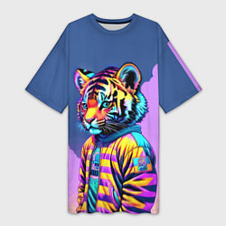 Женская длинная футболка Cool tiger cub - pop art