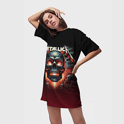 Футболка женская длинная Metallica - fire skull, цвет: 3D-принт — фото 2