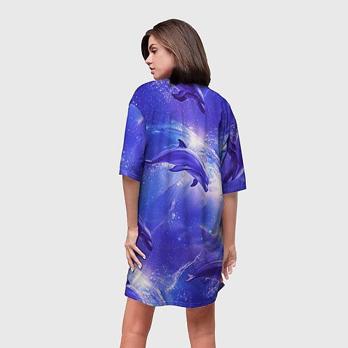 Женская длинная футболка Дельфины в волшебном море паттерн / 3D-принт – фото 4