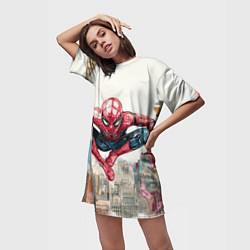 Футболка женская длинная Человек паук паркур, цвет: 3D-принт — фото 2