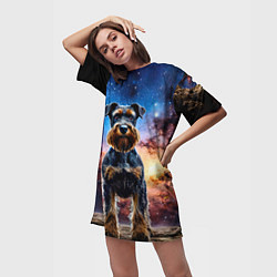 Футболка женская длинная Ризеншнауцер в космосе, цвет: 3D-принт — фото 2
