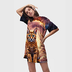 Футболка женская длинная Каракет в космосе, цвет: 3D-принт — фото 2