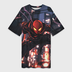 Футболка женская длинная Человек паук в черном, цвет: 3D-принт