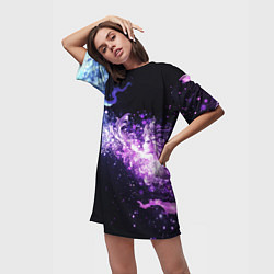 Футболка женская длинная Фиолетово-синяя абстрактная волна, цвет: 3D-принт — фото 2