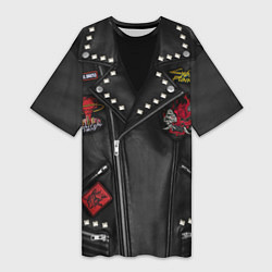 Женская длинная футболка Косуха с нашивкой самурая киберпанк