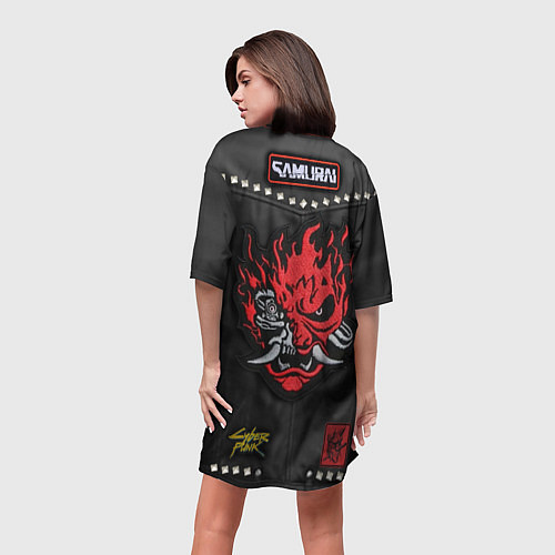 Женская длинная футболка Косуха с нашивкой самурая киберпанк / 3D-принт – фото 4