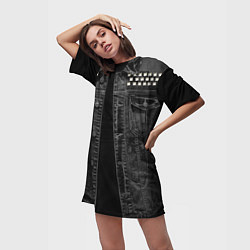 Футболка женская длинная Джинсовка с татуировкой дракона и самурая - имитац, цвет: 3D-принт — фото 2