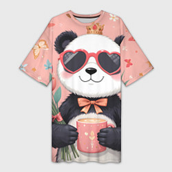 Женская длинная футболка Панда с поздравлениями и с цветами