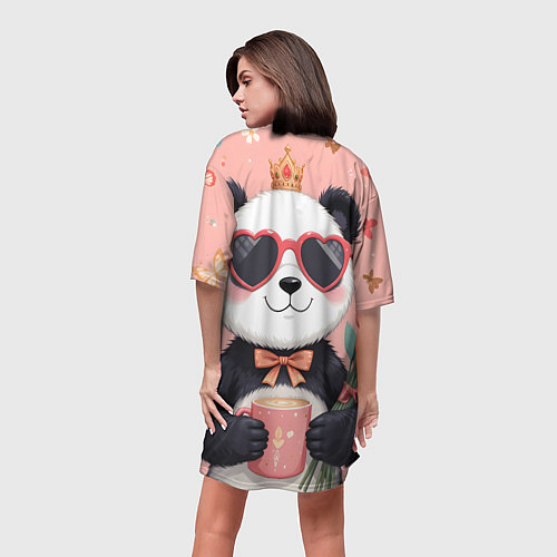 Женская длинная футболка Панда с поздравлениями и с цветами / 3D-принт – фото 4