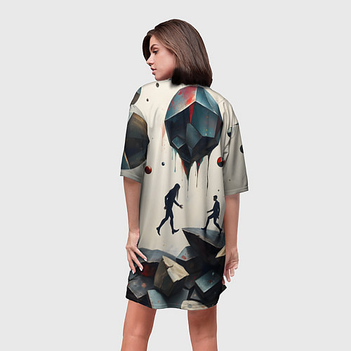 Женская длинная футболка Сюрреалистичные люди и камни / 3D-принт – фото 4