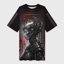 Футболка женская длинная Футуристичная кибернетическая жница, цвет: 3D-принт