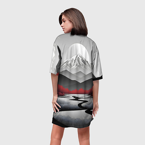 Женская длинная футболка Белые горы и красные деревья / 3D-принт – фото 4
