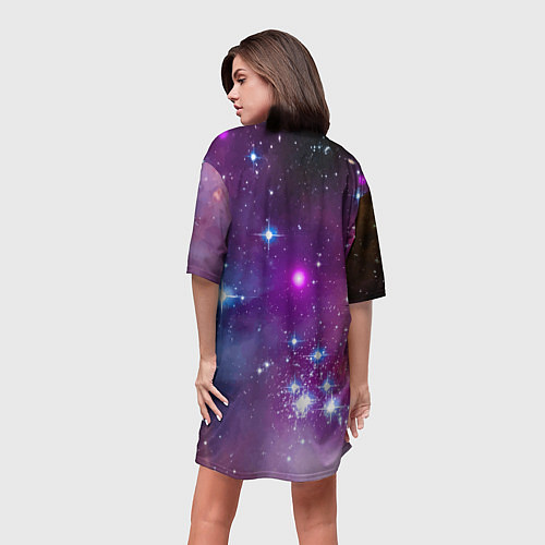 Женская длинная футболка Космонавт капибара в неоновом космосе / 3D-принт – фото 4