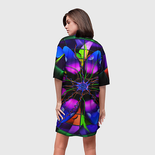 Женская длинная футболка Неоновая психоделика лепестки / 3D-принт – фото 4