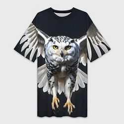 Женская длинная футболка Белая сова на темном фоне