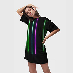 Футболка женская длинная Neon stripes, цвет: 3D-принт — фото 2