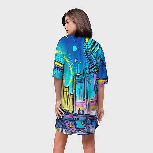 Женская длинная футболка Космический город / 3D-принт – фото 4