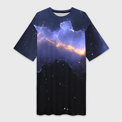 Футболка женская длинная Молния в фиолетовом небе текстура, цвет: 3D-принт