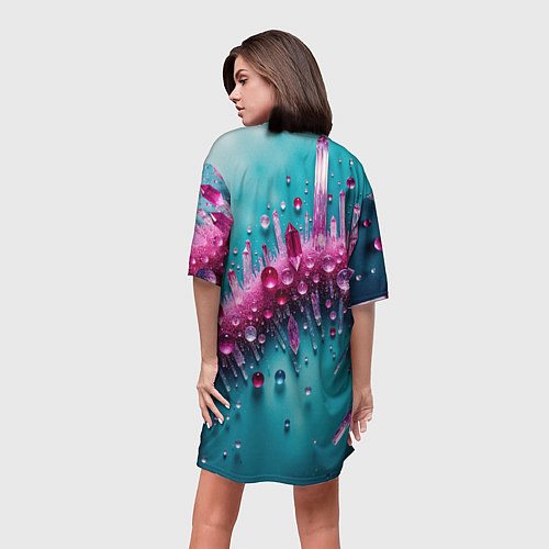 Женская длинная футболка Розовые кристаллы / 3D-принт – фото 4