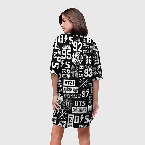 Женская длинная футболка Bangtan Boys pattern black / 3D-принт – фото 4