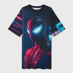 Женская длинная футболка Человек-паук с неоновыми глазами
