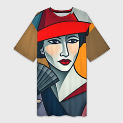 Женская длинная футболка Дама с веером