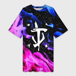 Футболка женская длинная Doom flame neon, цвет: 3D-принт