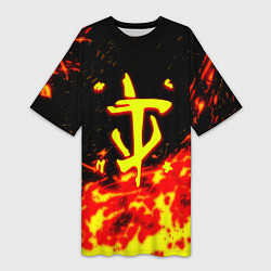 Футболка женская длинная Doom огненное лого, цвет: 3D-принт