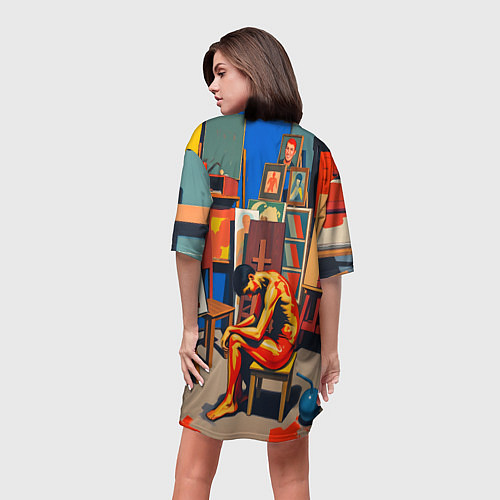 Женская длинная футболка Художник в мастерской / 3D-принт – фото 4
