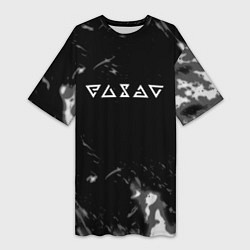 Футболка женская длинная Ведьмак лого серые краски, цвет: 3D-принт