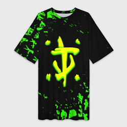 Футболка женская длинная Doom x fallout кислотное лого, цвет: 3D-принт