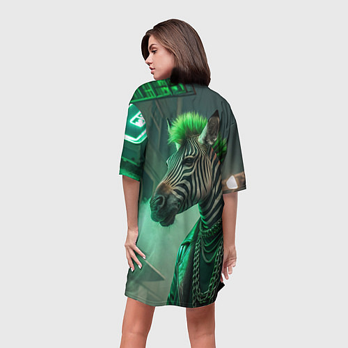 Женская длинная футболка Cyperpunk zebra / 3D-принт – фото 4