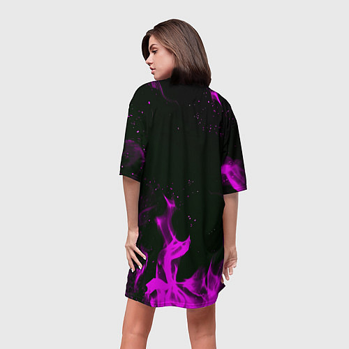 Женская длинная футболка Quake fire neon / 3D-принт – фото 4