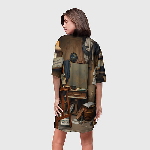 Женская длинная футболка Мастерская художника / 3D-принт – фото 4
