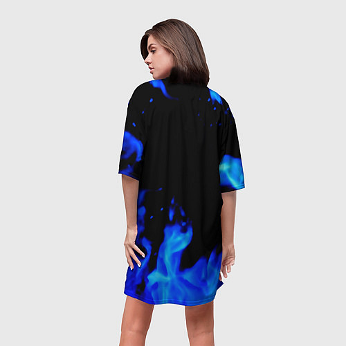 Женская длинная футболка Киберпанк голубой огонь / 3D-принт – фото 4