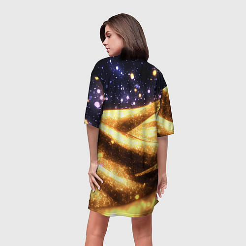 Женская длинная футболка Золотая текстура и синее небо / 3D-принт – фото 4