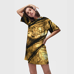 Футболка женская длинная Золото с черной текстурой, цвет: 3D-принт — фото 2