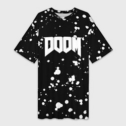 Футболка женская длинная Doom белые краски всплеск, цвет: 3D-принт