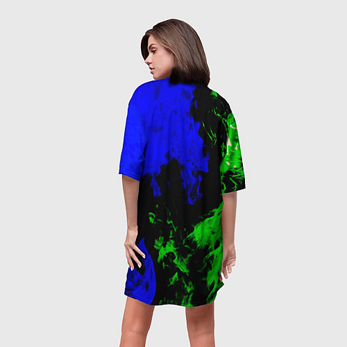 Женская длинная футболка Monster energy кислотный огонь / 3D-принт – фото 4